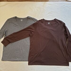 2pk Lands' End Womens Gray & Brown Long Sleeve Tees Nwot